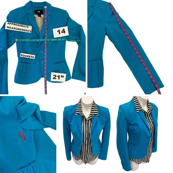 H&M Womens Top Blazer Combo Size 2 Black White Striped Chiffon Collar Blouse - Picture 3 of 11